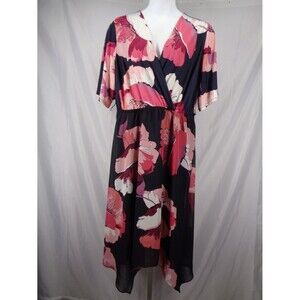 Lane Bryant Floral Sharkbite Hem Faux Wrap Midi Dress Plus Size 18
